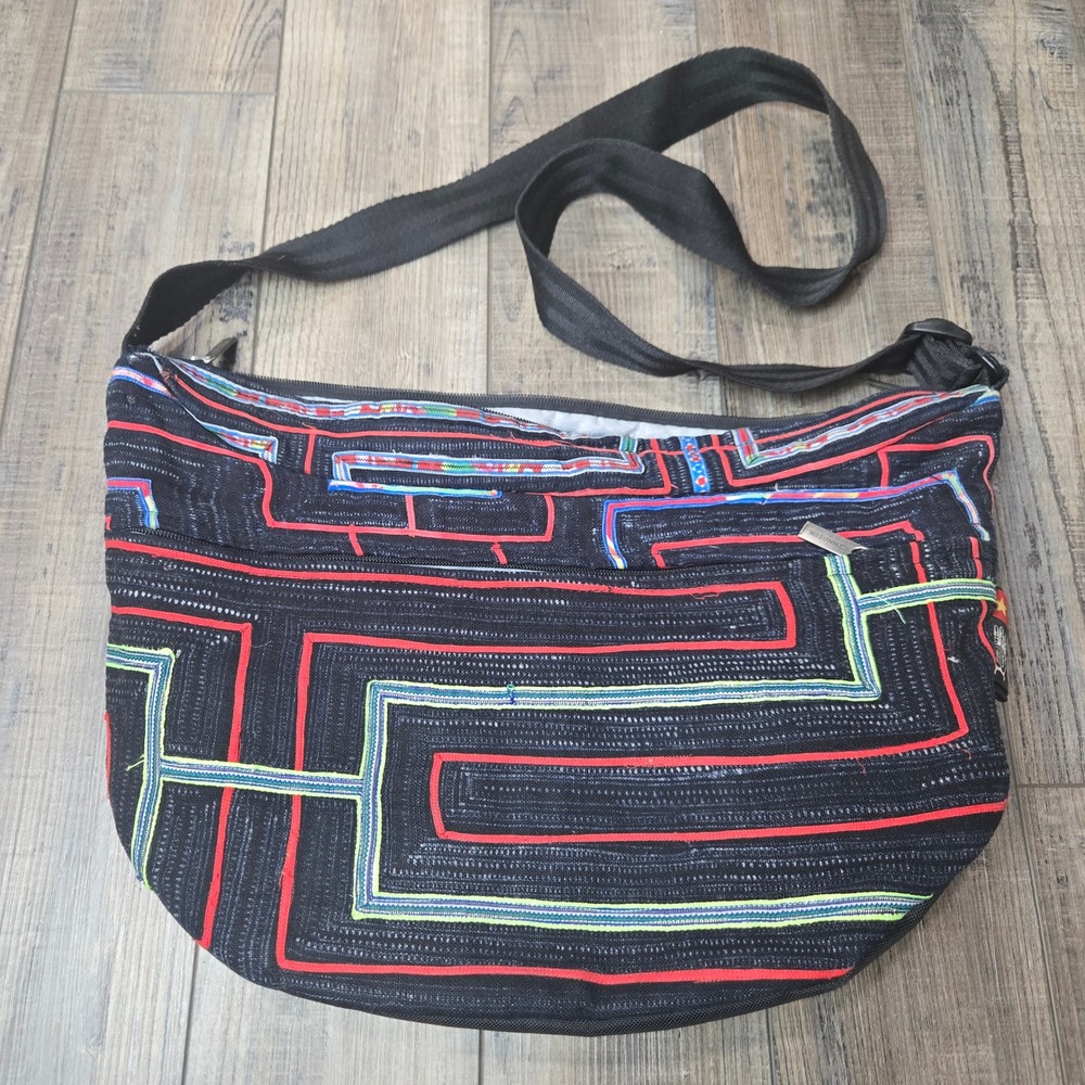 Ethnotek Crossbody Messenger Bag Hand Woven Geometric Embroider Travel Hiking